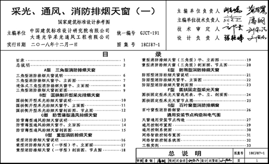 18CJ87-1图集,18CJ87-1采光通风消防排烟天窗（一）参考图集PDF下载